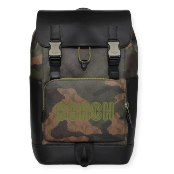 COACH Track Backpack In Signature Canvas Green Camo Print - Picture 1 of 17
